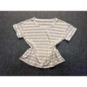 Talbots Women’s Petite Large Sandy Metallic Stripe Roll Cuff Tee Sparkle Gold